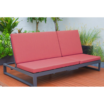 LeisureMod Chelsea Convertible Double Chaise Lounge Chair and Sofa with Cushions - Red, Black