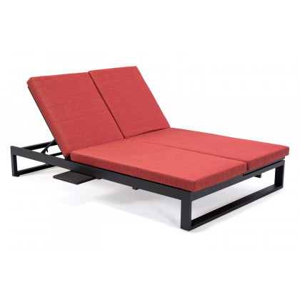 LeisureMod Chelsea Convertible Double Chaise Lounge Chair and Sofa with Cushions - Red, Black