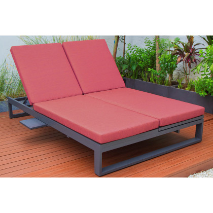 LeisureMod Chelsea Convertible Double Chaise Lounge Chair and Sofa with Cushions - Red, Black