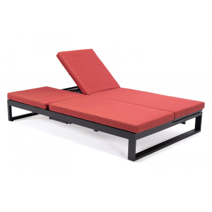 LeisureMod Chelsea Convertible Double Chaise Lounge Chair and Sofa with Cushions - Red, Black