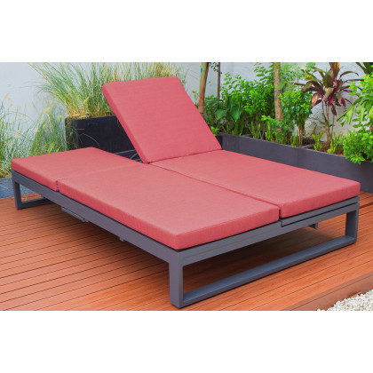 LeisureMod Chelsea Convertible Double Chaise Lounge Chair and Sofa with Cushions - Red, Black