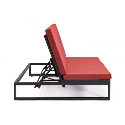 LeisureMod Chelsea Convertible Double Chaise Lounge Chair and Sofa with Cushions - Red, Black