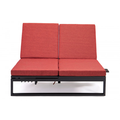 LeisureMod Chelsea Convertible Double Chaise Lounge Chair and Sofa with Cushions - Red, Black