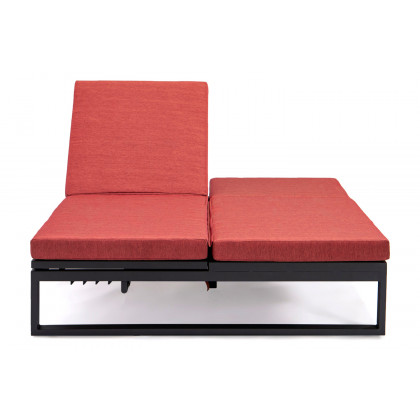LeisureMod Chelsea Convertible Double Chaise Lounge Chair and Sofa with Cushions - Red, Black