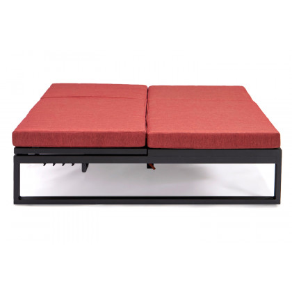 LeisureMod Chelsea Convertible Double Chaise Lounge Chair and Sofa with Cushions - Red, Black