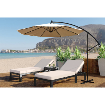 LeisureMod Chelsea Modern Outdoor Black Chaise Lounge with Side Table and Cushions (Set Of 2) - Beige