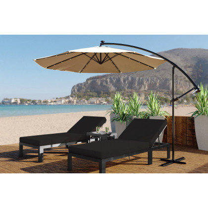 LeisureMod Chelsea Modern Outdoor Black Chaise Lounge Chair with Side Table and Cushions - Black