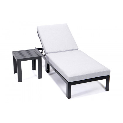 LeisureMod - Chelsea Modern Outdoor Weathered Gray Chaise Lounge Chair with Side Table and Cushions