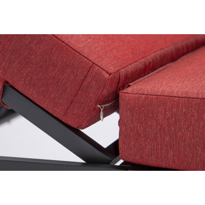 LeisureMod Chelsea Modern Outdoor Black Chaise Lounge Chair with Side Table and Cushions - Red