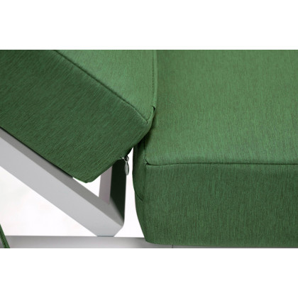 LeisureMod Chelsea Modern Outdoor White Chaise Lounge Chair with Side Table and Cushions - Green