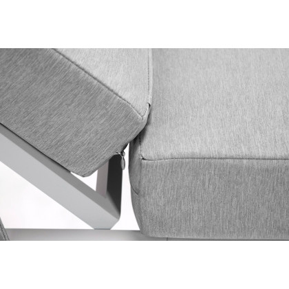 LeisureMod Chelsea Modern Outdoor White Chaise Lounge Chair with Side Table and Cushions - Light Gray