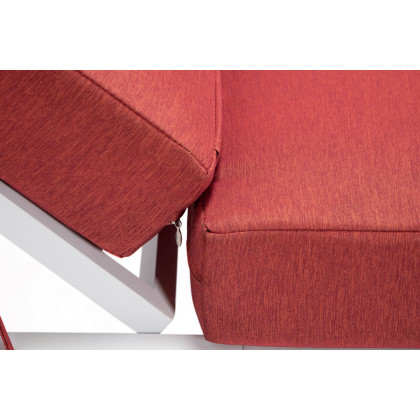 LeisureMod Chelsea Modern Outdoor White Chaise Lounge Chair with Side Table and Cushions - Red
