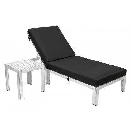 LeisureMod - Chelsea Modern Outdoor Weathered Gray Chaise Lounge Chair with Side Table and Cushions