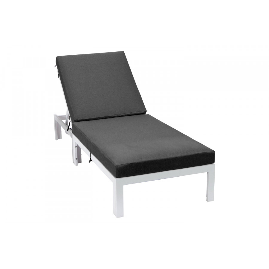 LeisureMod Chelsea Modern Outdoor White Chaise Lounge Chair with Cushions - Black