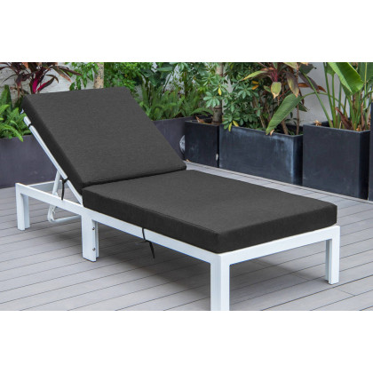 LeisureMod Chelsea Modern Outdoor White Chaise Lounge Chair with Cushions - Black