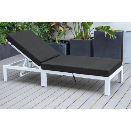 LeisureMod Chelsea Modern Outdoor White Chaise Lounge Chair with Cushions - Black