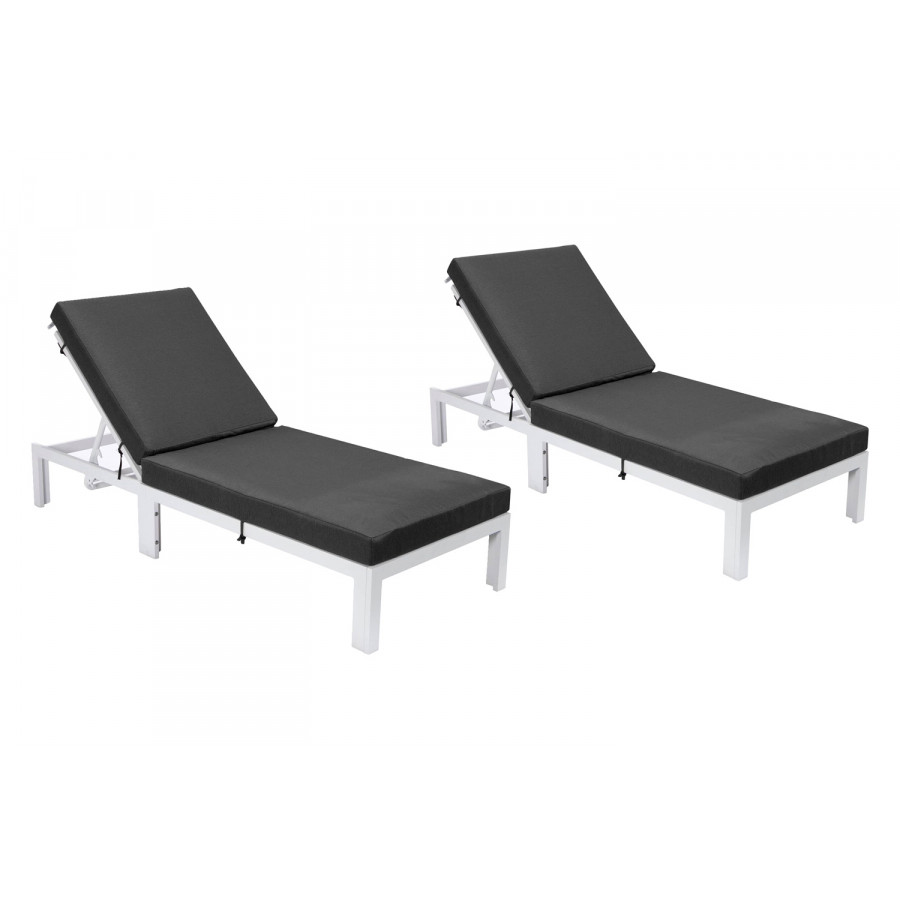 LeisureMod Chelsea Modern Outdoor White Chaise Lounge Chair with Cushions (Set Of 2) - Black