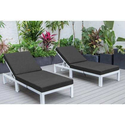 LeisureMod Chelsea Modern Outdoor White Chaise Lounge Chair with Cushions (Set Of 2) - Black