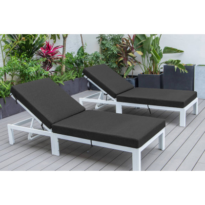LeisureMod Chelsea Modern Outdoor White Chaise Lounge Chair with Cushions (Set Of 2) - Black