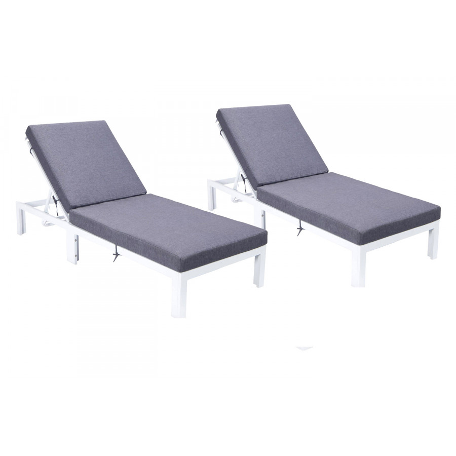 LeisureMod Chelsea Modern Outdoor White Chaise Lounge Chair with Cushions (Set Of 2) - Blue