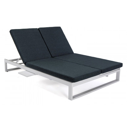 LeisureMod Chelsea Convertible Double Chaise Lounge Chair and Sofa with Cushions - Black, White