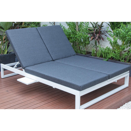 LeisureMod Chelsea Convertible Double Chaise Lounge Chair and Sofa with Cushions - Black, White