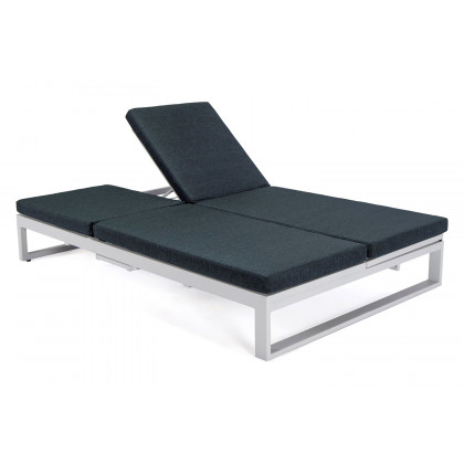 LeisureMod Chelsea Convertible Double Chaise Lounge Chair and Sofa with Cushions - Black, White