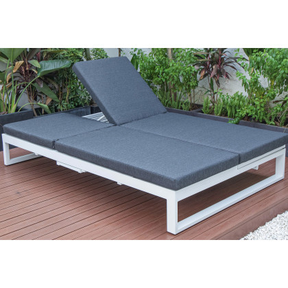 LeisureMod Chelsea Convertible Double Chaise Lounge Chair and Sofa with Cushions - Black, White