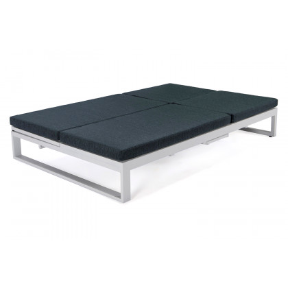 LeisureMod Chelsea Convertible Double Chaise Lounge Chair and Sofa with Cushions - Black, White