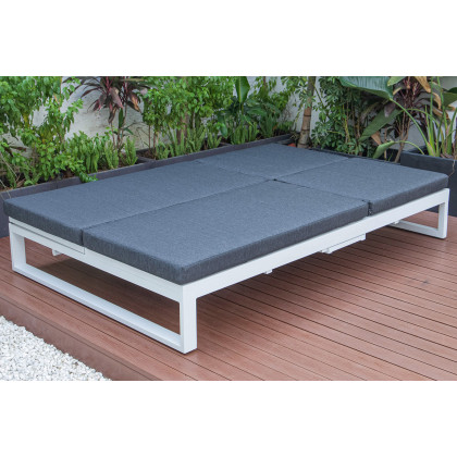 LeisureMod Chelsea Convertible Double Chaise Lounge Chair and Sofa with Cushions - Black, White