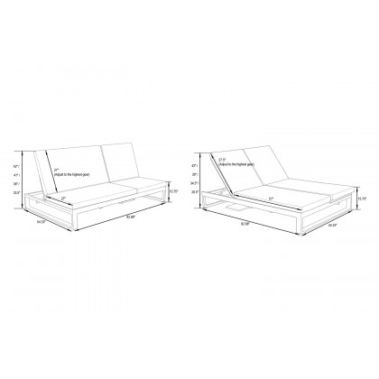 LeisureMod Chelsea Convertible Double Chaise Lounge Chair and Sofa with Cushions - Blue, White