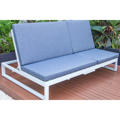 LeisureMod Chelsea Convertible Double Chaise Lounge Chair and Sofa with Cushions - Blue, White