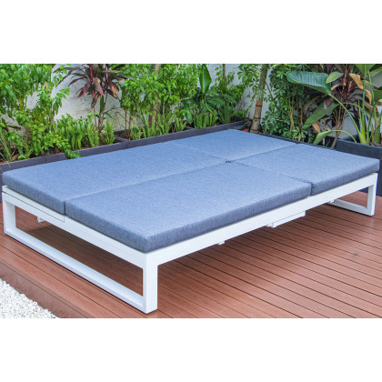 LeisureMod Chelsea Convertible Double Chaise Lounge Chair and Sofa with Cushions - Blue, White
