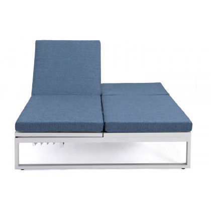 LeisureMod Chelsea Convertible Double Chaise Lounge Chair and Sofa with Cushions - Blue, White