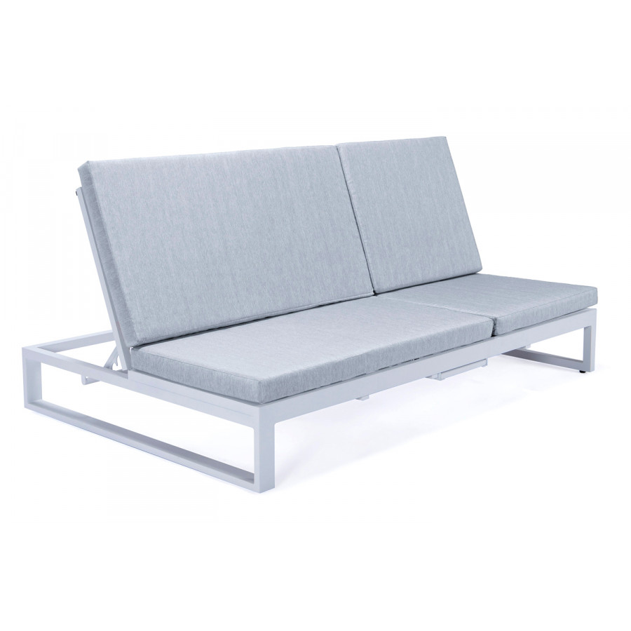 LeisureMod Chelsea Convertible Double Chaise Lounge Chair and Sofa with Cushions - Light Gray, White
