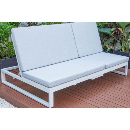LeisureMod Chelsea Convertible Double Chaise Lounge Chair and Sofa with Cushions - Light Gray, White