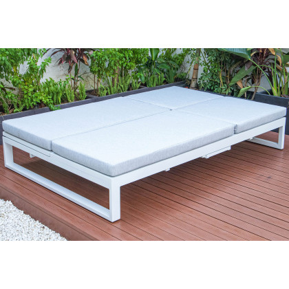 LeisureMod Chelsea Convertible Double Chaise Lounge Chair and Sofa with Cushions - Light Gray, White