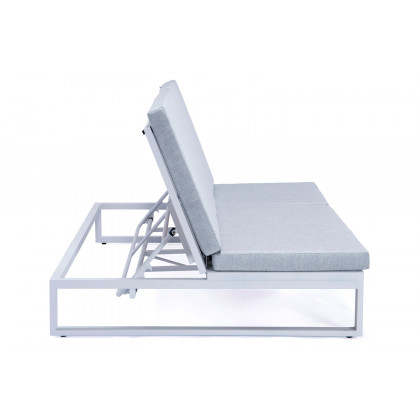 LeisureMod Chelsea Convertible Double Chaise Lounge Chair and Sofa with Cushions - Light Gray, White