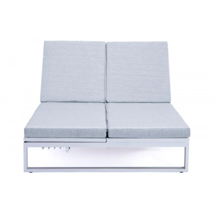 LeisureMod Chelsea Convertible Double Chaise Lounge Chair and Sofa with Cushions - Light Gray, White