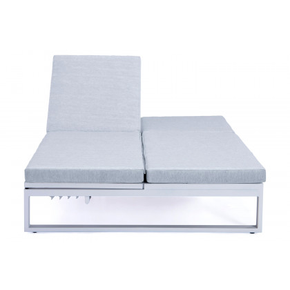 LeisureMod Chelsea Convertible Double Chaise Lounge Chair and Sofa with Cushions - Light Gray, White