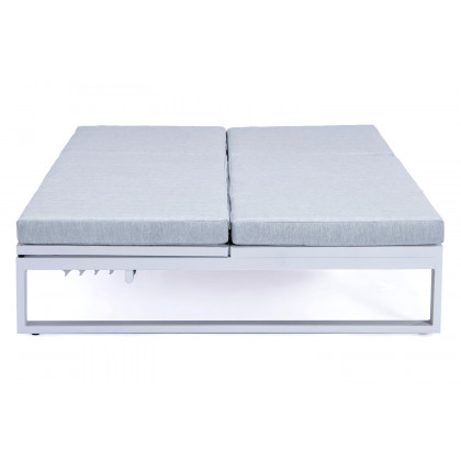 LeisureMod Chelsea Convertible Double Chaise Lounge Chair and Sofa with Cushions - Light Gray, White