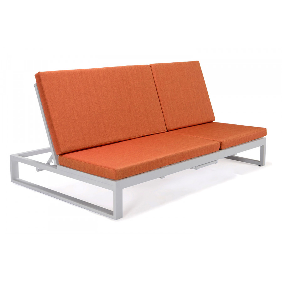 LeisureMod Chelsea Convertible Double Chaise Lounge Chair and Sofa with Cushions - Orange, White