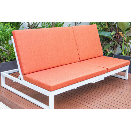 LeisureMod Chelsea Convertible Double Chaise Lounge Chair and Sofa with Cushions - Orange, White