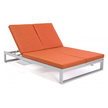 LeisureMod Chelsea Convertible Double Chaise Lounge Chair and Sofa with Cushions - Orange, White