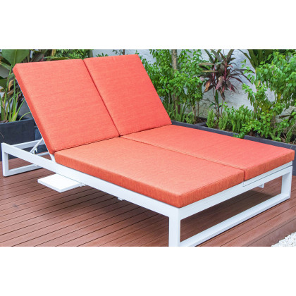 LeisureMod Chelsea Convertible Double Chaise Lounge Chair and Sofa with Cushions - Orange, White