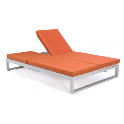 LeisureMod Chelsea Convertible Double Chaise Lounge Chair and Sofa with Cushions - Orange, White
