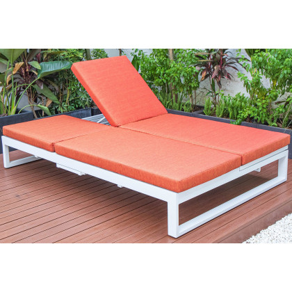 LeisureMod Chelsea Convertible Double Chaise Lounge Chair and Sofa with Cushions - Orange, White