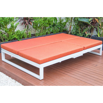 LeisureMod Chelsea Convertible Double Chaise Lounge Chair and Sofa with Cushions - Orange, White