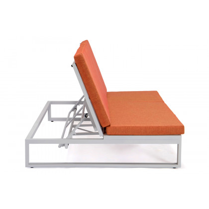 LeisureMod Chelsea Convertible Double Chaise Lounge Chair and Sofa with Cushions - Orange, White