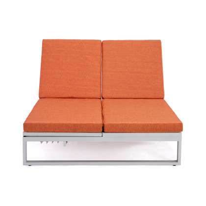 LeisureMod Chelsea Convertible Double Chaise Lounge Chair and Sofa with Cushions - Orange, White